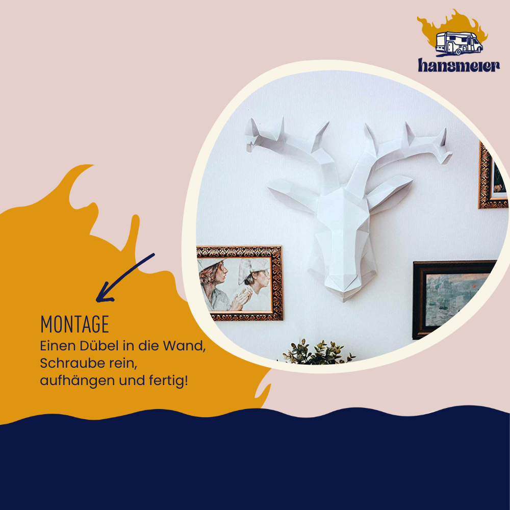 Hirschgeweih Wanddeko | 42 x 41 cm | Weiß - Hansmeier