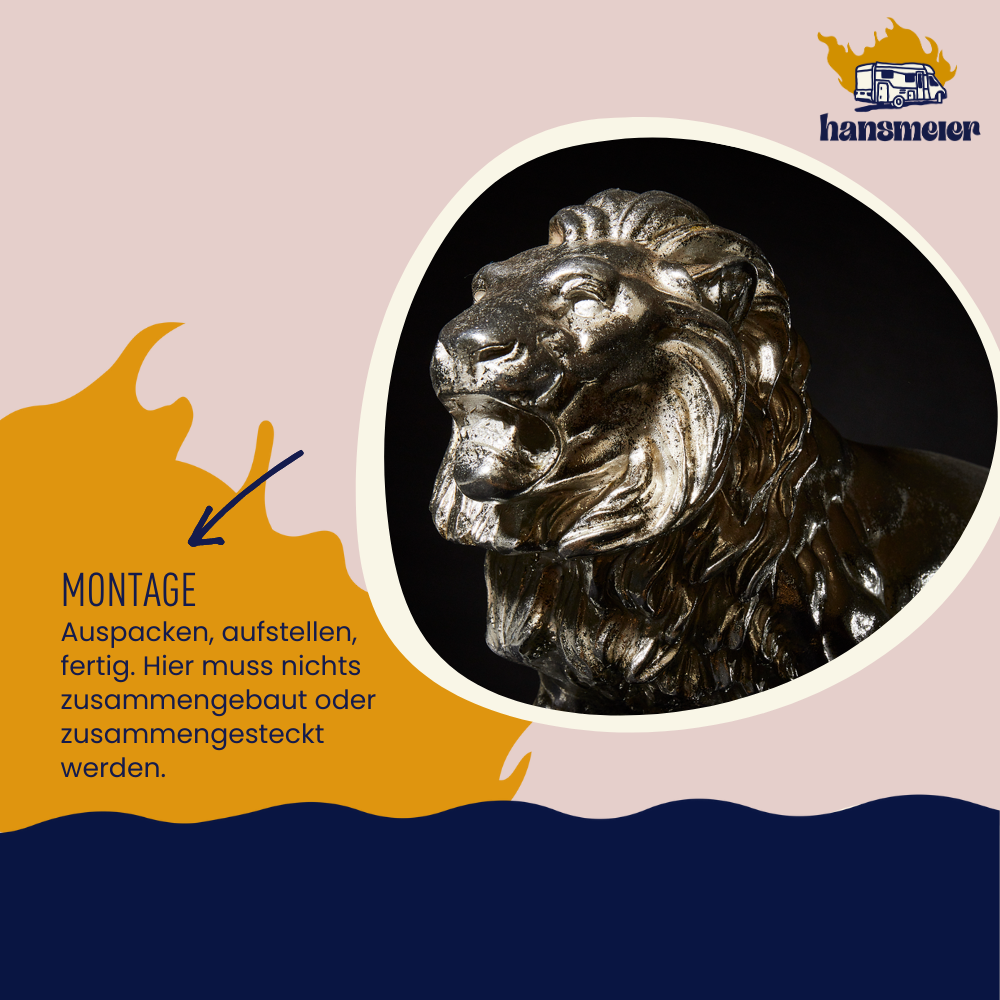 Hansmeier | Löwe Tischdeko Skulptur | 43 x 28 cm | Silber | Löwen Deko - Hansmeier