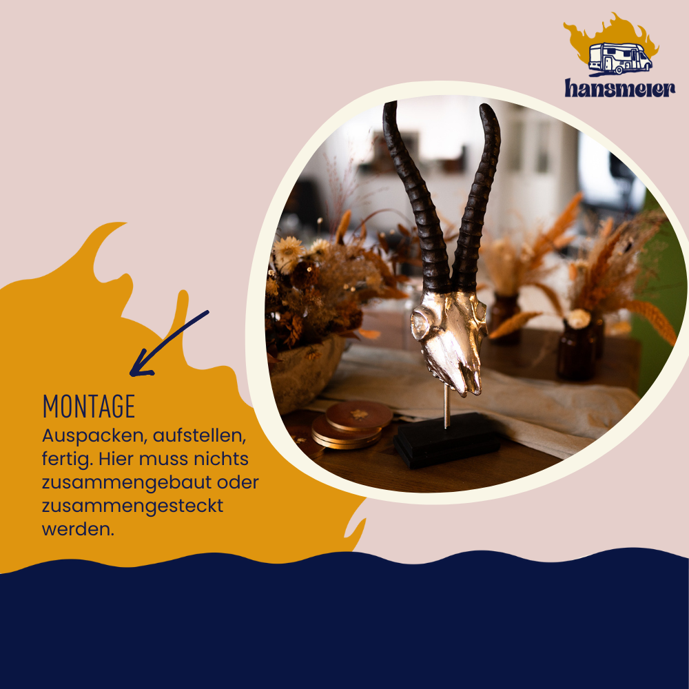 Hansmeier | Steinbock Tischdeko Skulptur | 47 x 15 cm | Silber | Geweih Deko - Hansmeier