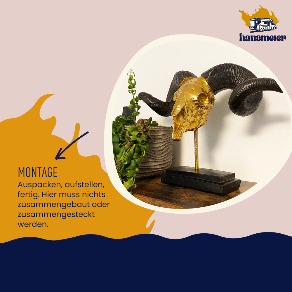 Hansmeier | Widder Tischdeko Skulptur | 39 x 28 cm | Gold | Geweih Deko - Hansmeier