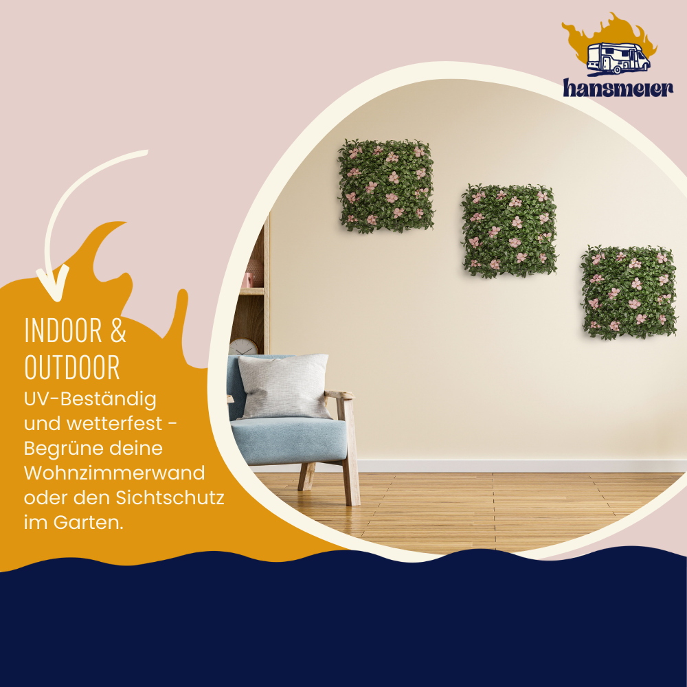 Wandgras Pinker Garten | Pflanzenwand | 50 x 50 cm | Wand-Dekoration - Hansmeier