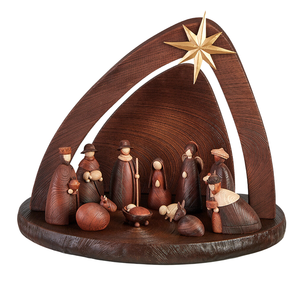 Moderne Weihnachtskrippe mit Figuren aus Kunststein