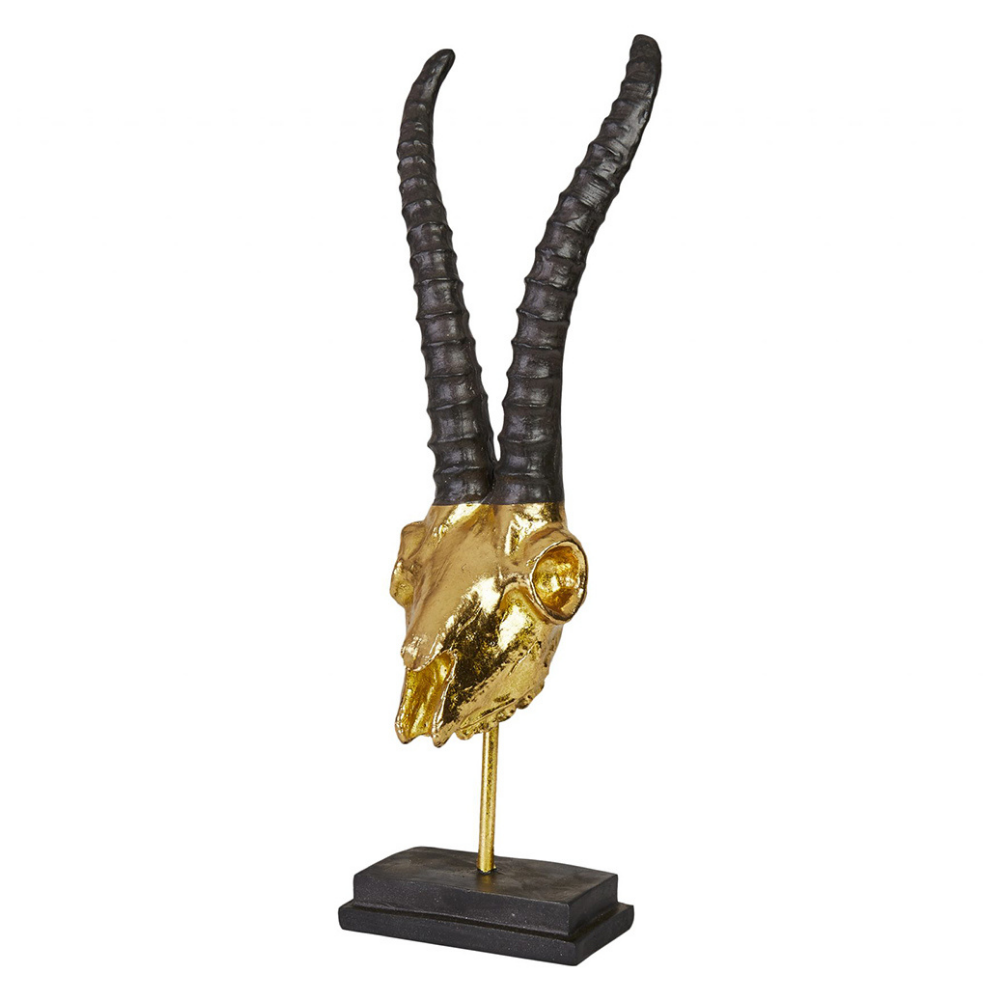 Hansmeier | Steinbock Tischdeko Skulptur | 47 x 15 cm | Gold | Geweih Deko - Hansmeier 