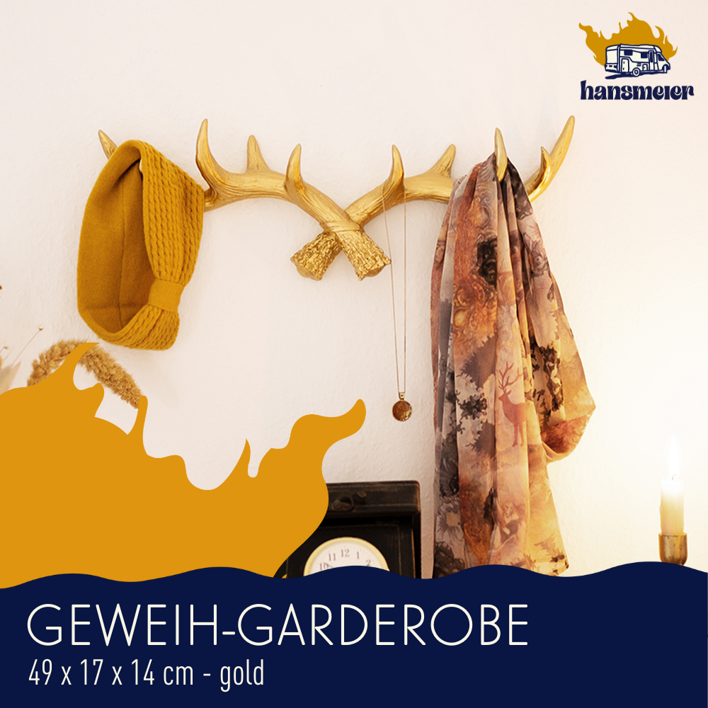 Geweih Garderobe | 49 cm | Gold | Kleiderhaken - Hansmeier 