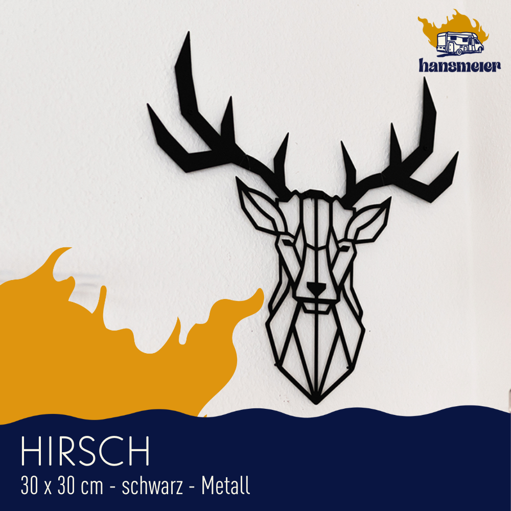 Wanddeko aus Metall | 30 x 30 cm Schwarz | Hirschkopf Geweih - Hansmeier 