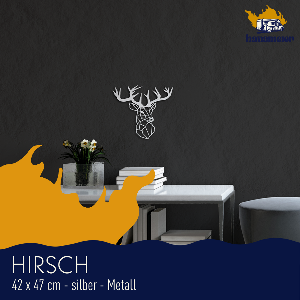 Wanddeko aus Metall | 42 x 47 cm | Hirsch Silber - Hansmeier 