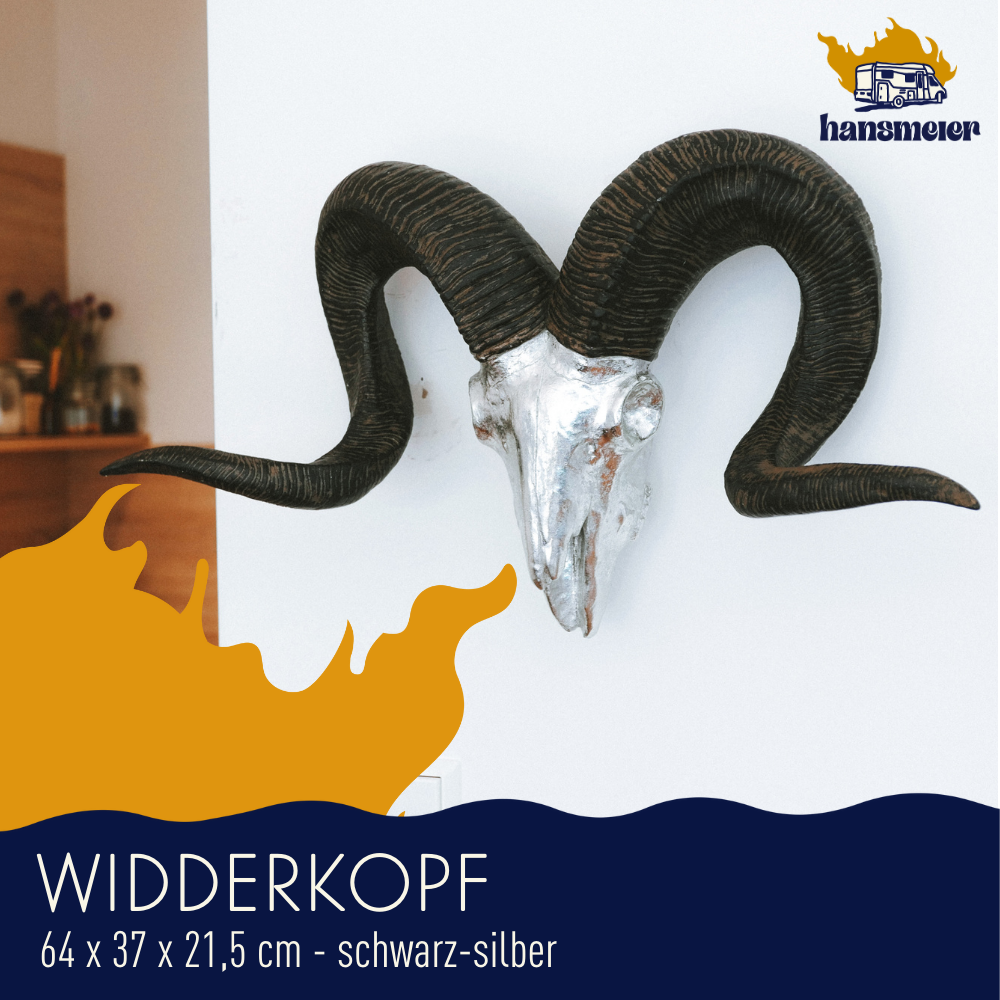 Widderkopf XXL Wanddeko | 64 cm | Silber - Hansmeier 