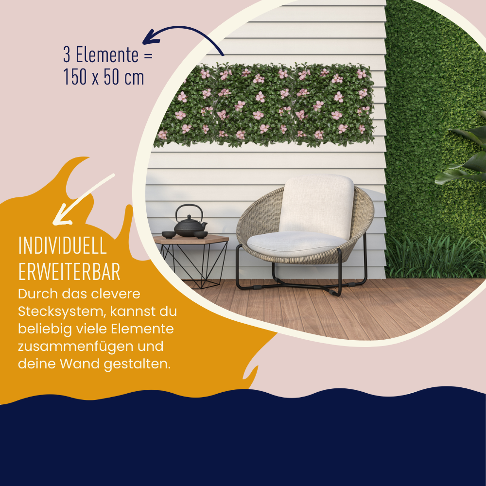 Wandgras Pinker Garten | Pflanzenwand | 50 x 50 cm | Wand-Dekoration - Hansmeier 